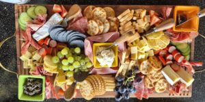 A huge range of gourmet items making up a generous platter for 4 guests at the lunch stop on our "Quick Click" full day all inclusive private Hunter Valley wine tour.